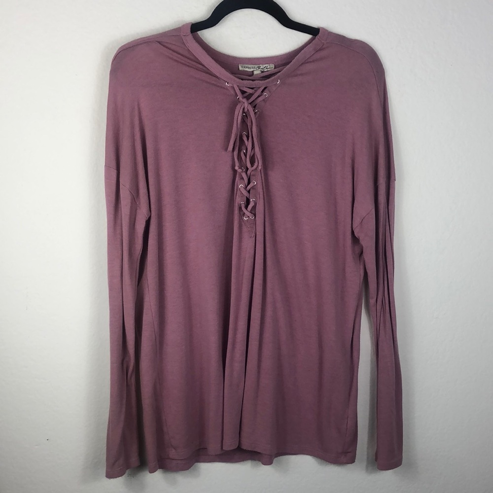 Mauve Express One Eleven Super Soft Lace Up V Neck Long Sleeved Sweater!